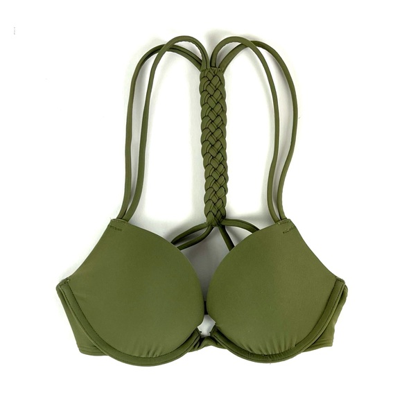 Hollister Co. T-Back Braid Olive Push-Up Plunge Bikini Top - Picture 4 of 6